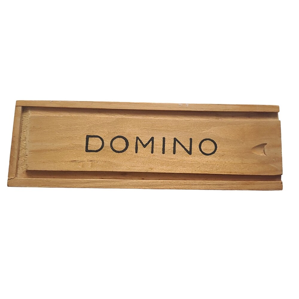 Vintage 1989 Dominoes Set in Wooden Box 28 pc Action Industries Instructions